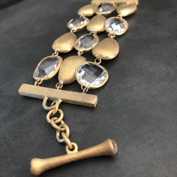 Rivka Friedman Gold Rock Crystal + Satin Pebble 3 Row Bracelet - Picture 4 of 5